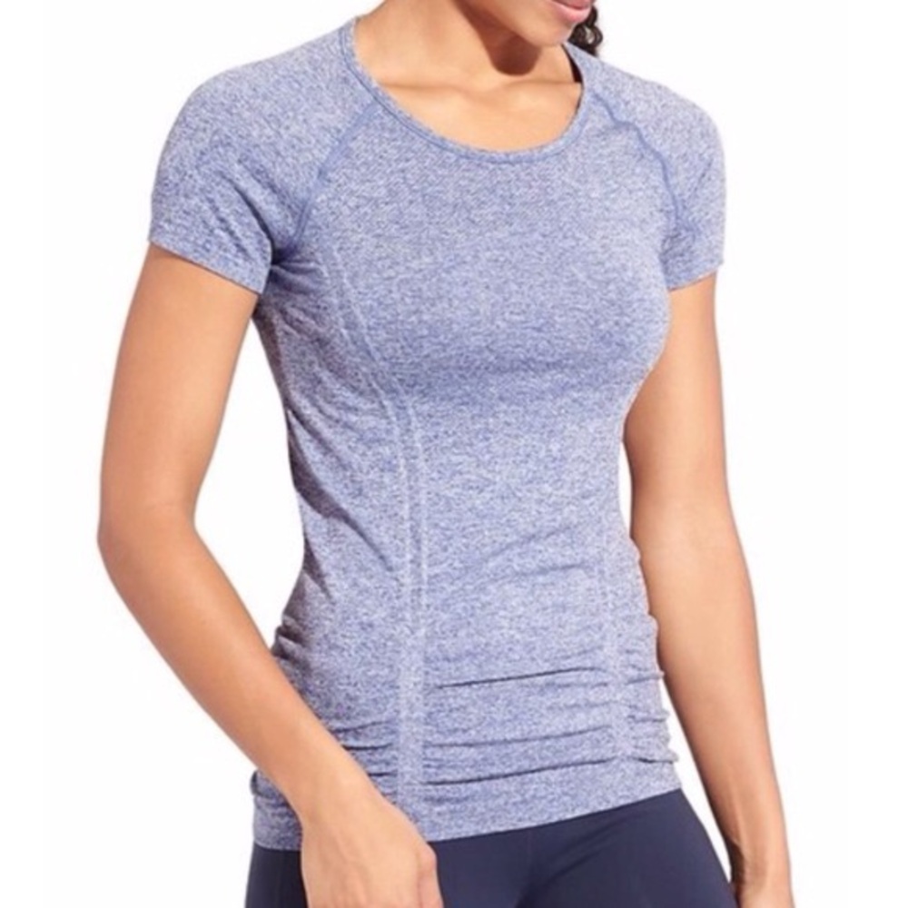 Athleta Fastest Track Tee Heathered Blue Purple Short Sleeve Tee, Size Large